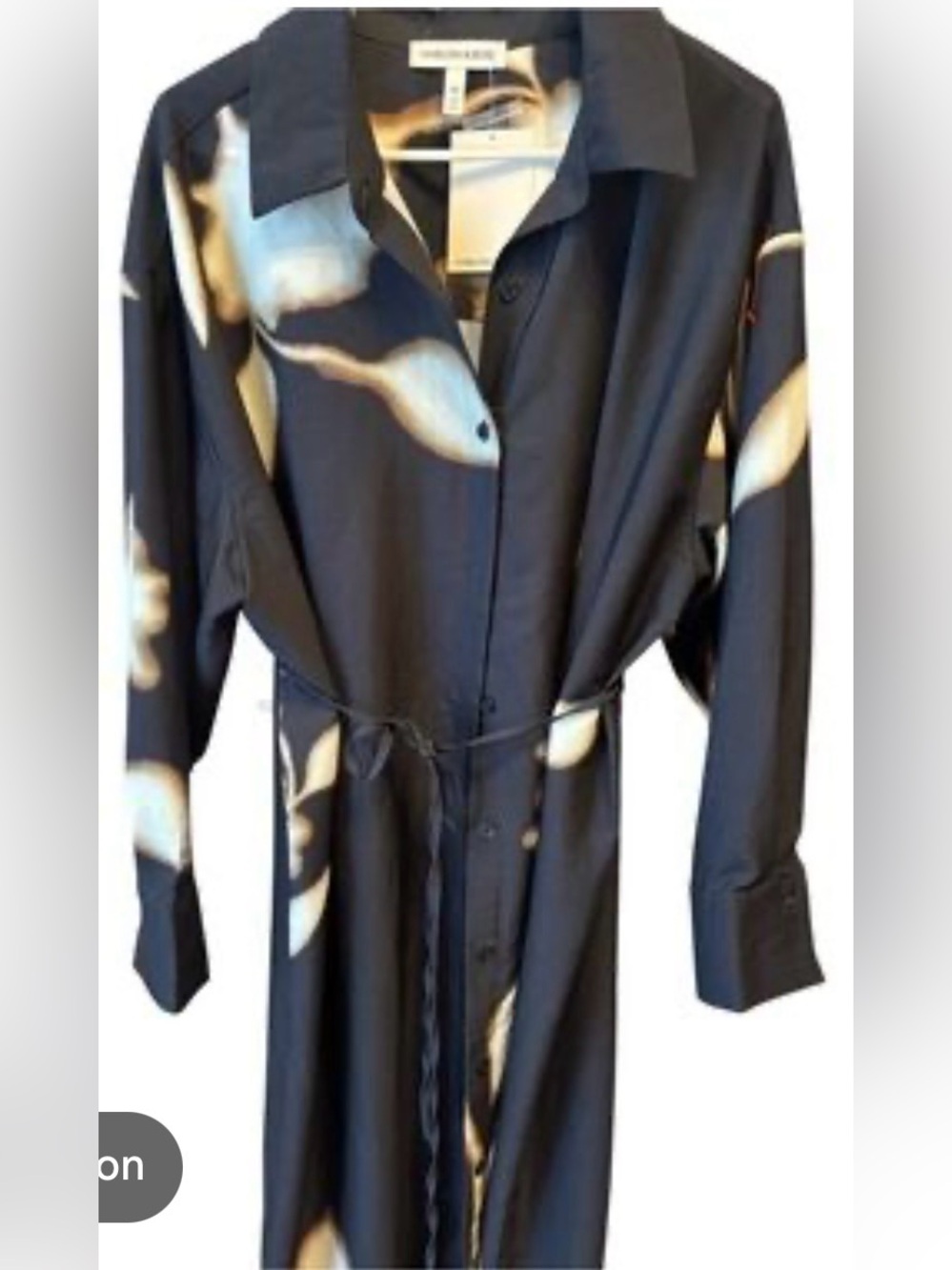 Harlow Black Button-Front Shirt Dress with Cream Floral Accents